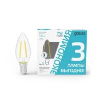 Филаментная лампа Gauss Filament Свеча 7W 580lm 4100К Е14 LED (3 лампы в упаковке) 103901207T