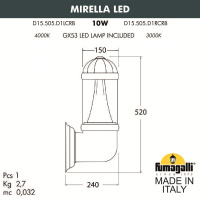 Уличный настенный светильник FUMAGALLI MIRELLA D15.505.000.LXD1L.CRB