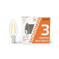 Филаментная лампа Gauss Filament Свеча 7W 550lm 2700К Е14 LED (3 лампы в упаковке) 103901107T