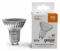 Светодиодная лампа GU10 8W 3000K Gauss Basic 10106182