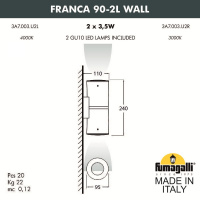 Уличный настенный светильник FUMAGALLI FRANCA 90-2L WALL 3A7.003.000.AXU2L