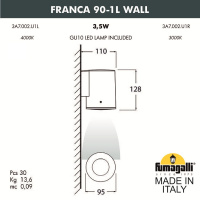 Уличный настенный светильник FUMAGALLI FRANCA 90-1L WALL 3A7.002.000.LXU1L